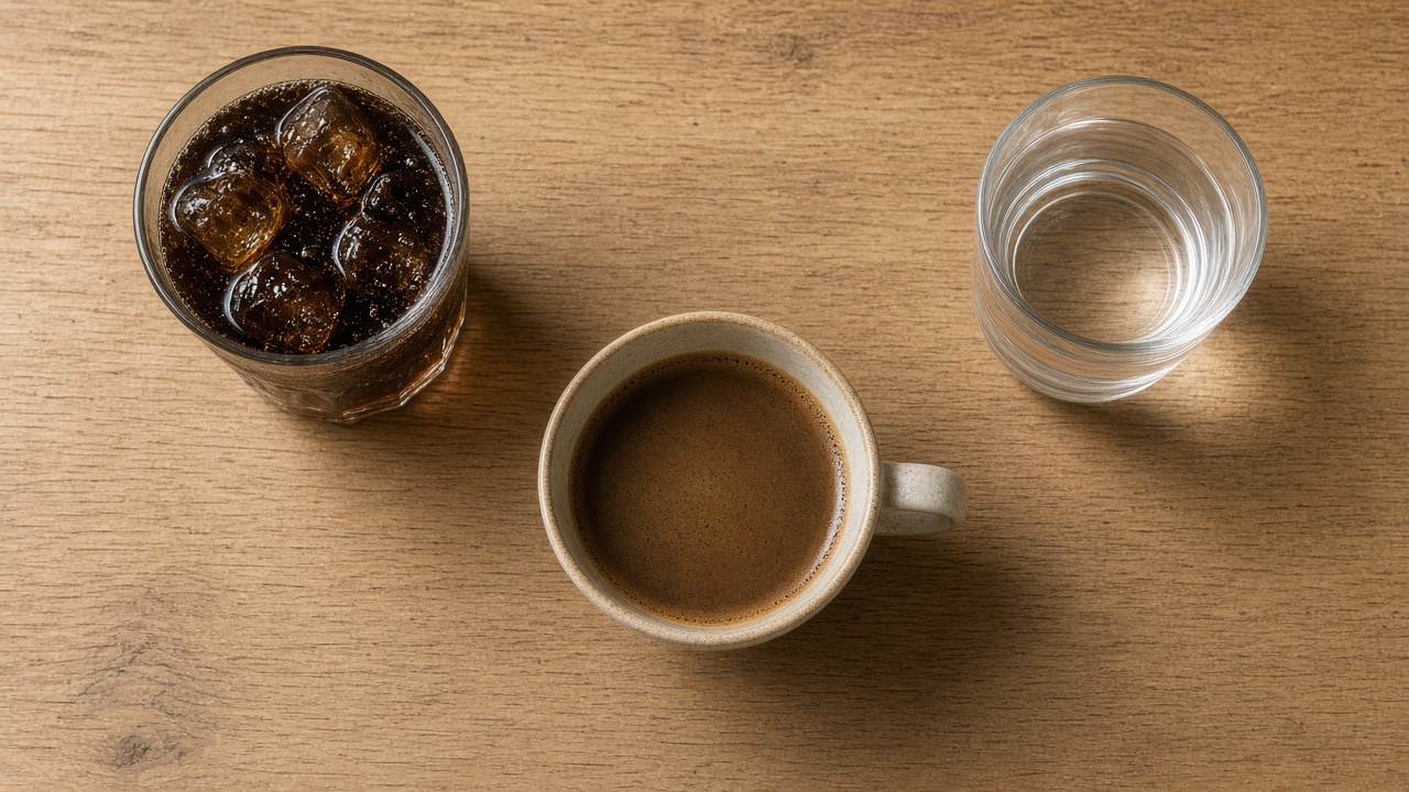 Cola, Kaffee und Wasser, Beispielbild
